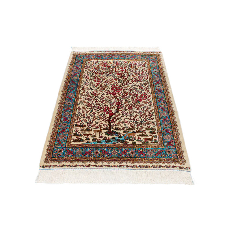 Tapis turc ivoire et bleu 3x5