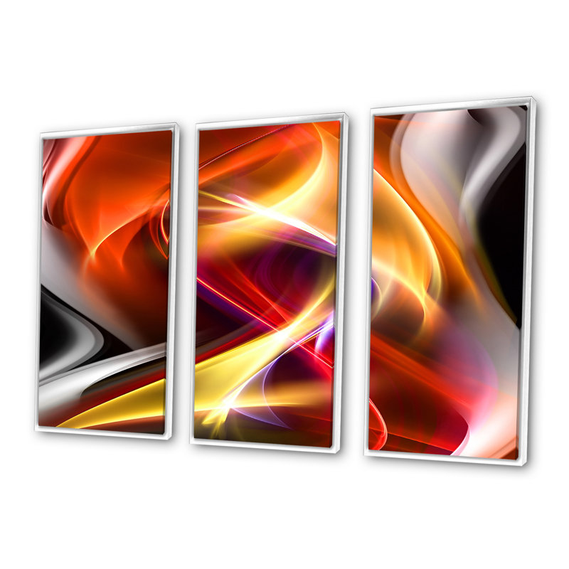 Ornement gris - ensemble de 3 toiles abstraites encadrées sur toile, L 36 po x H 28 po, Cadre blanc