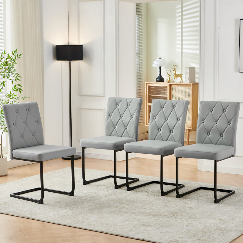 Upholstered Dining Chair with 8.5CM Thick Seat, Grey Faux Leather, 4