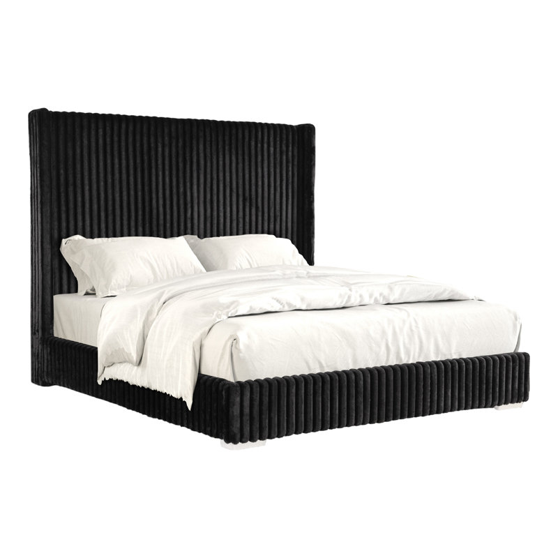Bertogne Tall Wingback Headboard Upholstered Bed, King, Black