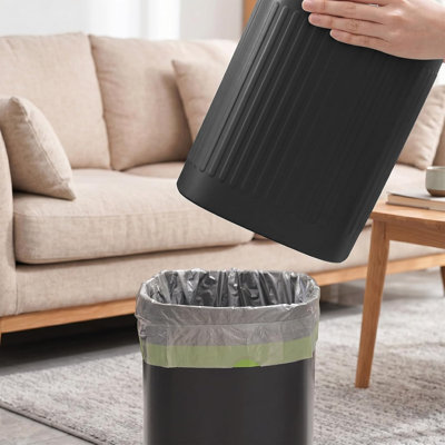 Poubelle de salle de bain en métal Smal, 1,8 G / 7 L, corbeille, noir | Fabrication en métal, base antidérapante, imperméable, robuste et résistante aux chutes, toit ouvert, pour chambre à coucher, salon, bureau, salle de bain