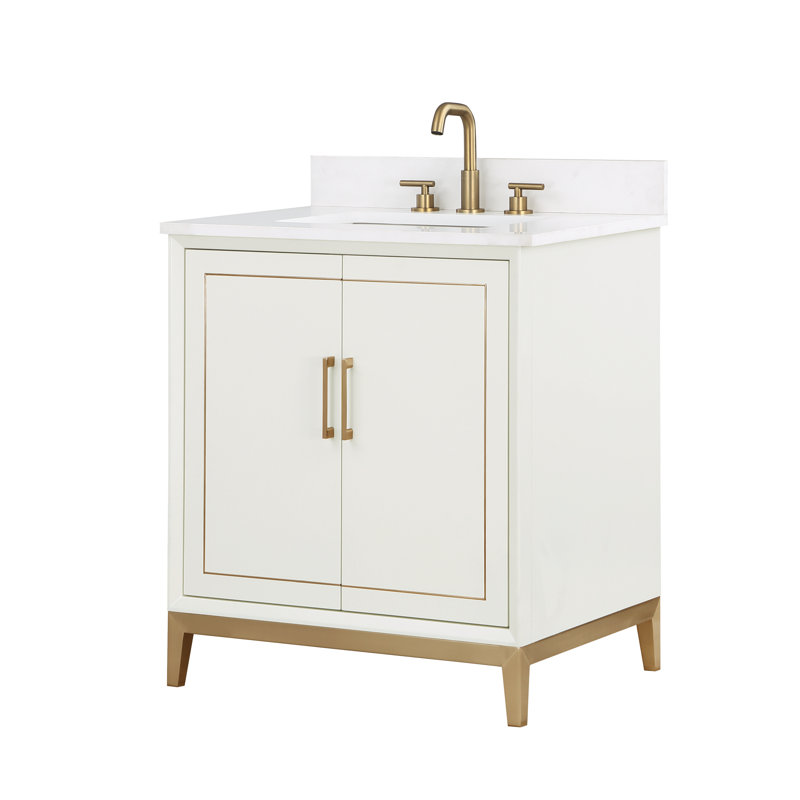 Gracie 30'' W Single Vanity, Satin White, Satin Brass, White Quartz