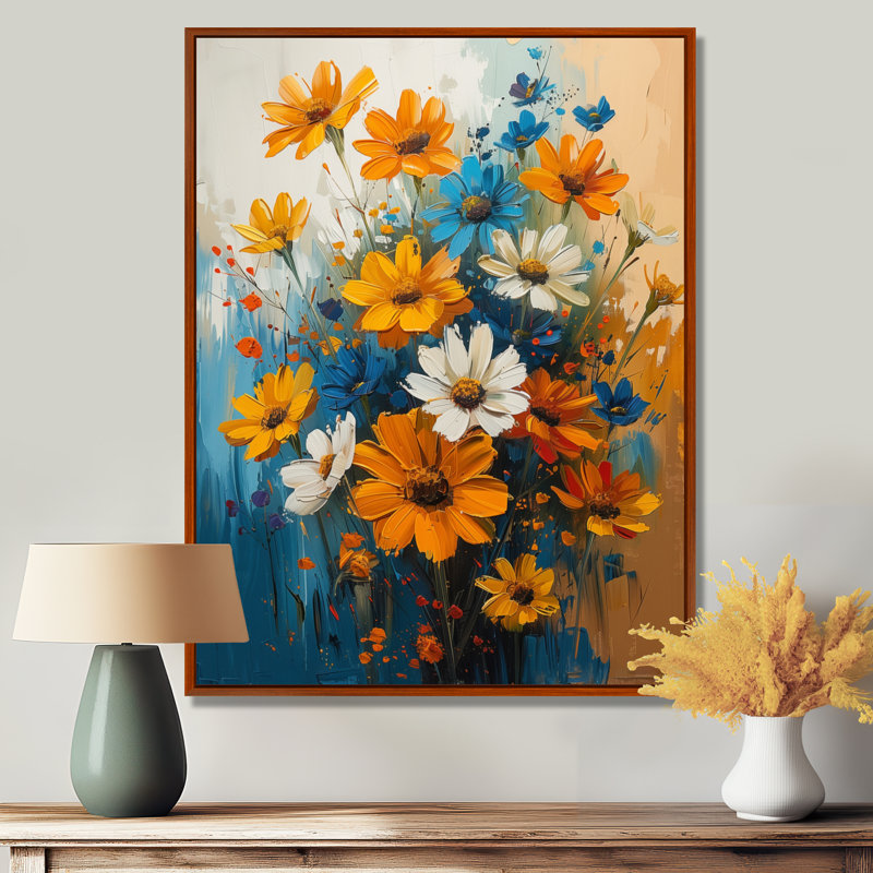 Décoration murale Sixtine - Bleuet, Toile avec cadre flottant brun, H 32 po x l 16 po x P 1 po