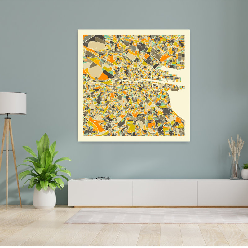 «Colorful Dublin City Map Abstract Colorful Contemporary City», reproduction d'art, 48" H x 48" W