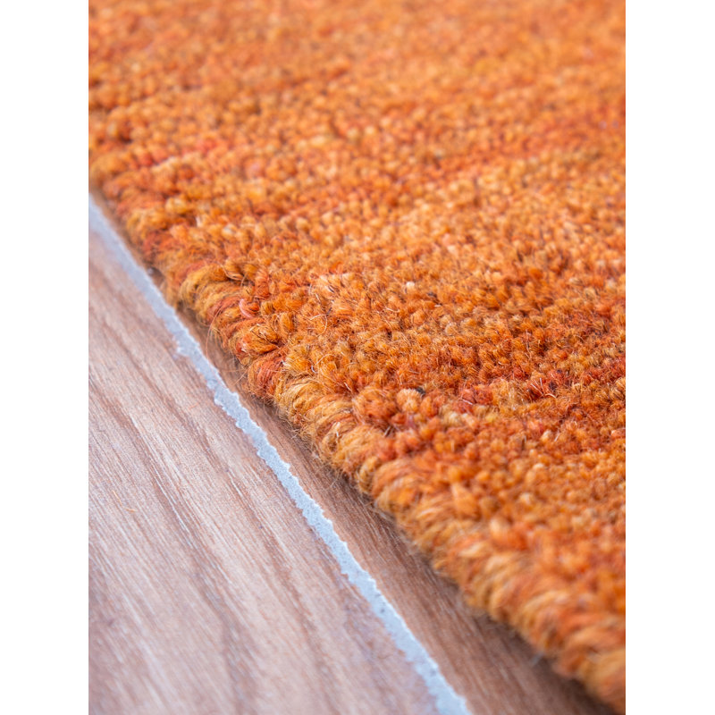 Datto Hand Knotted Loom Wool Eco-Friendly Area Rugs - Square, Orange Color, Plain Solid Design, High Pile Thick Handmade Anti Skid Area Rugs for Living Room, Bed Room 