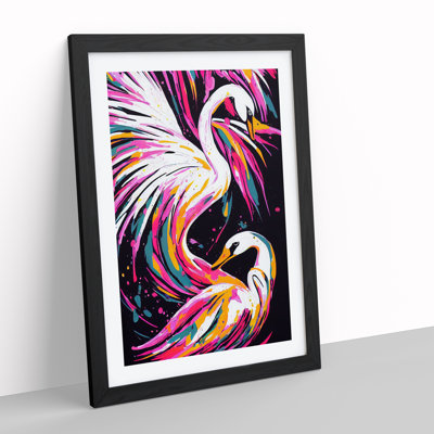 Two Swans In Colour Abstract - Single Picture Frame Painting