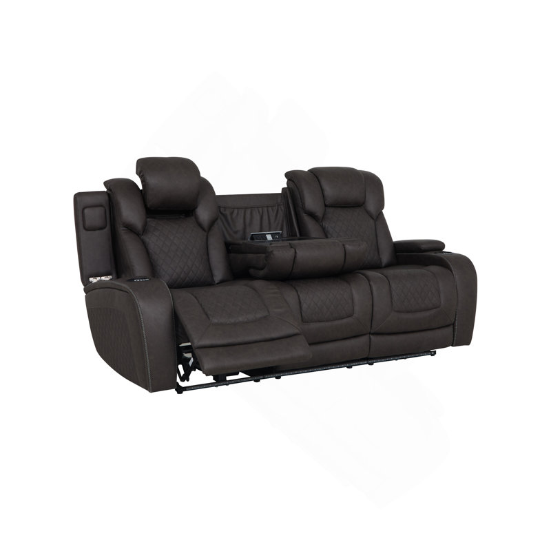 Canapé en microfibre gris foncé avec table rabattable, rangement, USB et DEL