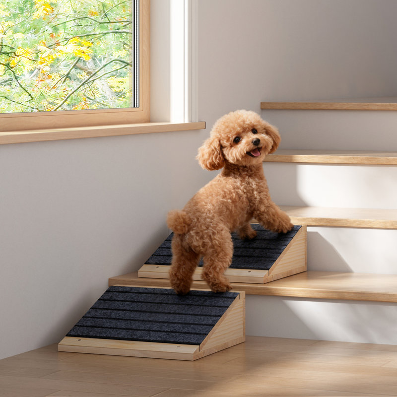  Ensemble de 2 escaliers pour petits chiens - Escalier en bois antidérapant et rampe pour animaux de compagnie âgés ou blessés