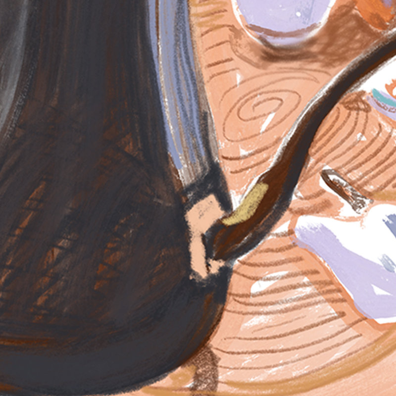 «Rustic Kettle and Teacups», reproduction d'art sur toile tendue, 16" H x 16" W