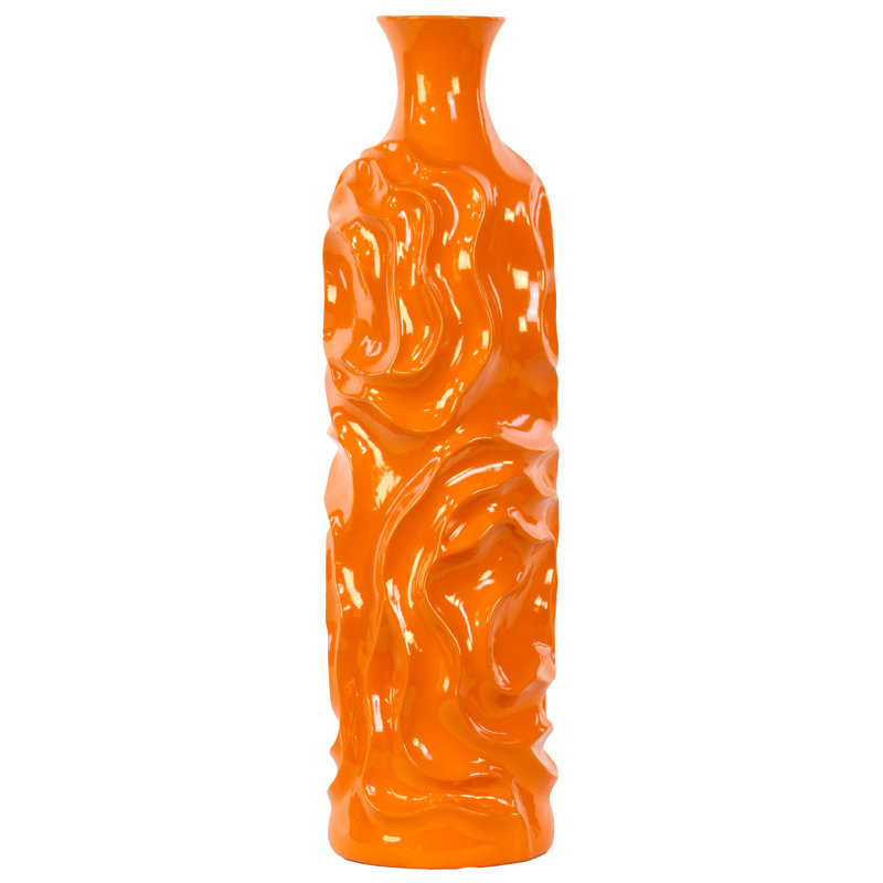 Vase de table rond en céramique, 19,5" H x 5,25" L x 5,25" D, Orange