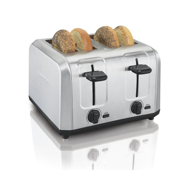 Hamilton Beach® Brushed Stainless Steel 4-Slice Toaster with Extra Wide Slots for Bagels, Shade Selector, Toast Boost, Slide-Out Crumb Tray, Auto-Shutoff and Cancel Button