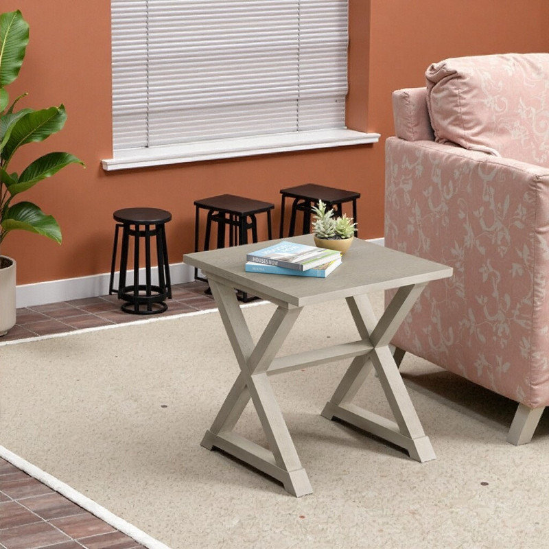 Table de bout carrée avec table d'appoint et table d'appoint 22 H x 23,5 po x P 23,5 po en placage de bois et base en tréteaux