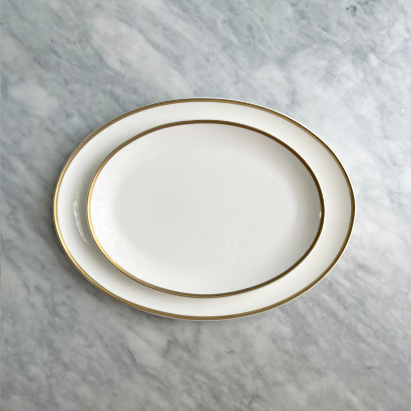 Platinum Edge Bone China Dinner Plate, White/Gold