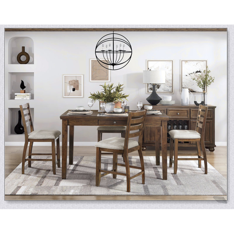Ensemble de 2 chaises à hauteur de comptoir avec finition cerisier traditionnelle, revêtement beige pour un repas élégant