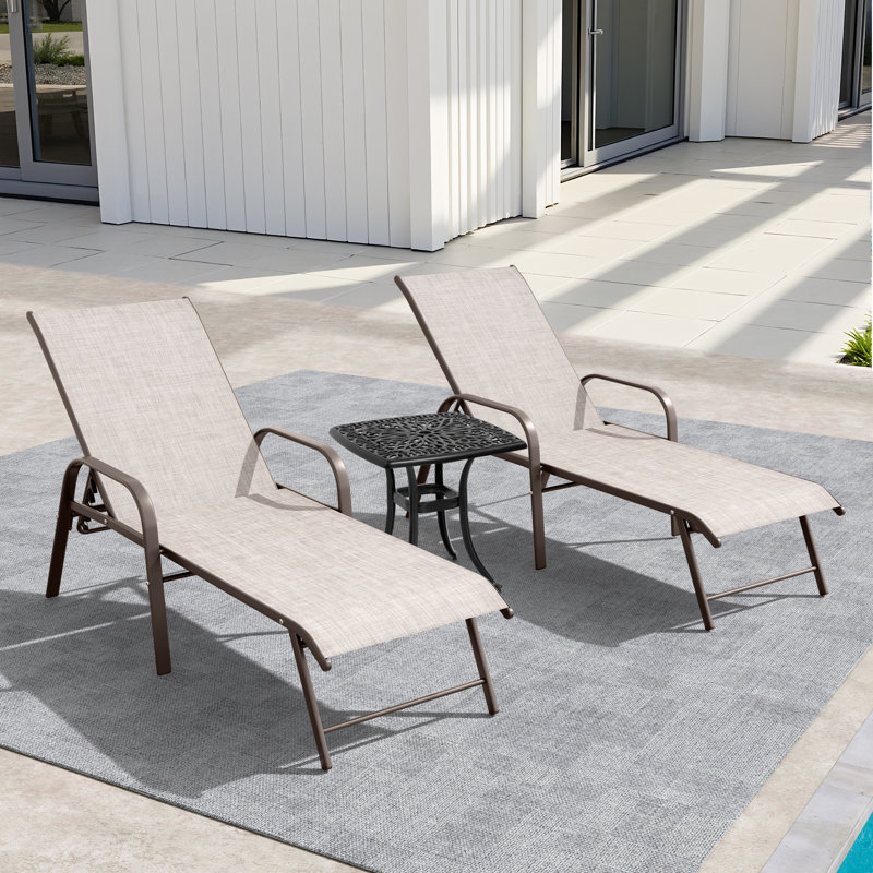Aluminum Outdoor Chaise Lounge With Square Table, Beige