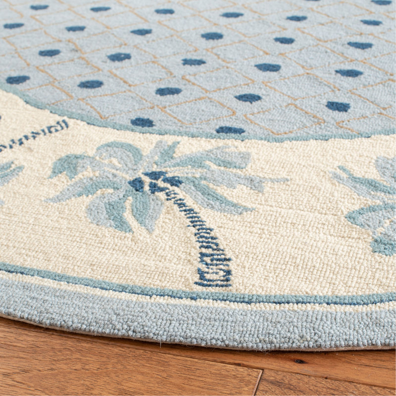 Hogle Hand Hooked Wool Pile Geometric Rug, Round 5'6"