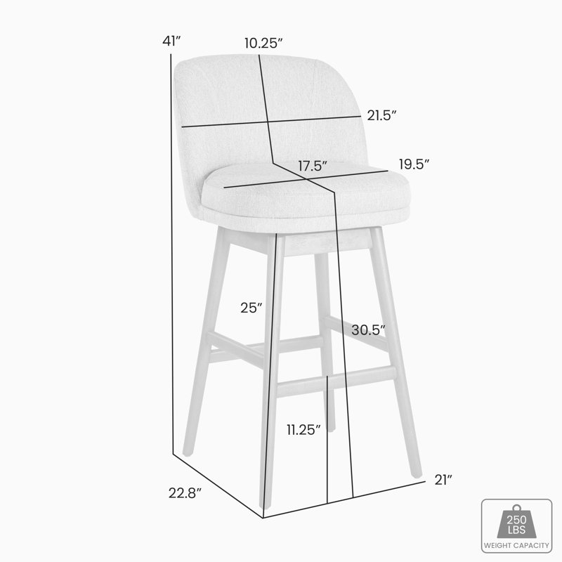 Watkin Solid Wood Upholstered Counter Height Or Bar Height Swivel Barstool With Fabric Seat, Brown Oak