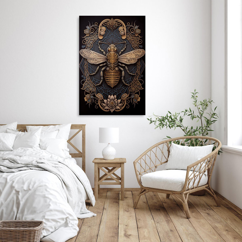 Roses et abeille - impression sur toile tendue, H 36 po x L 24 po x l 1,25 po