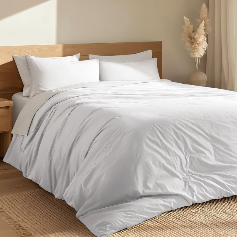 Modern & Contemporary Organic Cotton Machine Woven Duvet Cover, White, Twin/Twin XL Duvet Cover + 1 Standard Sham