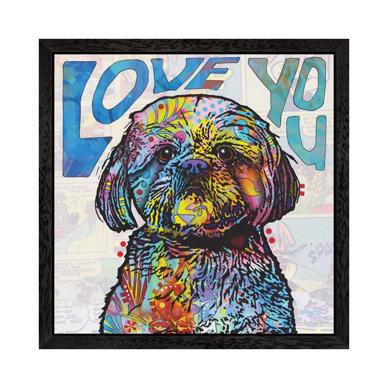 Love You Shih Tzu by Dean Russo - Giclee Art Print on Canvas, Black Framed, 66.04 cm H x 66.04 cm W
