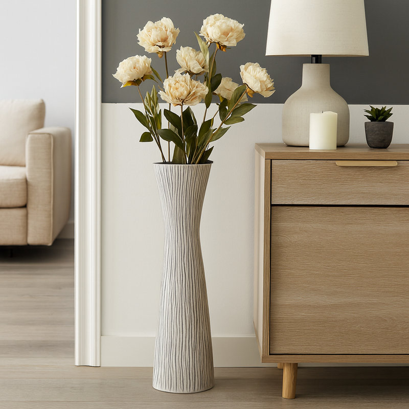 Richarson Ribbed Ceramic Floor Vase, 30" H x 8" W x 8" D, Black/Brown/Beige