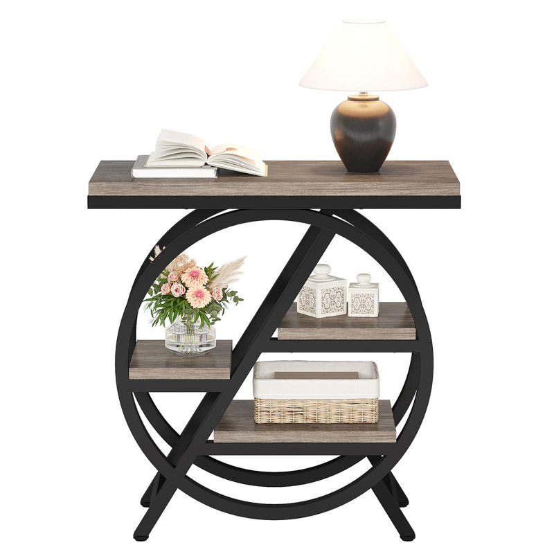Table de bout étroite 25,59 po avec tablettes de rangement à 3 niveaux, Gris