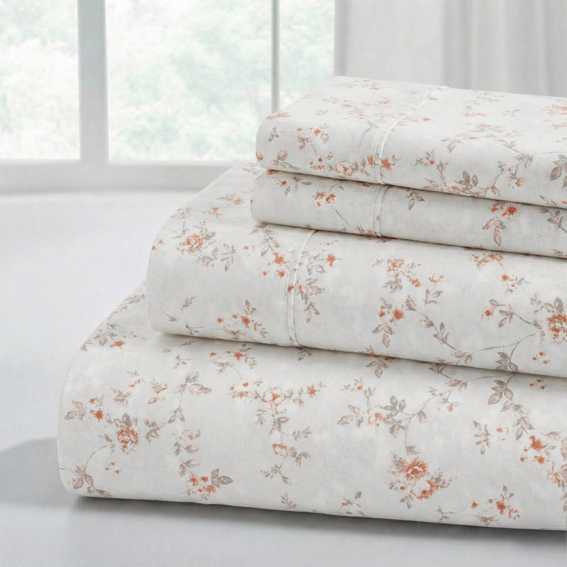 Ensemble de draps en microfibre 4 pièces Modern, Ensemble de draps pour lit double avec 2 taies d'o, Argile rose