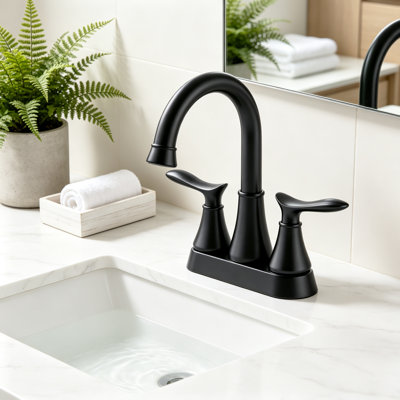 4" Centerset Double Handle Bathroom Vanity Sink Faucet with Pop-Up Drain and Supply Lines
