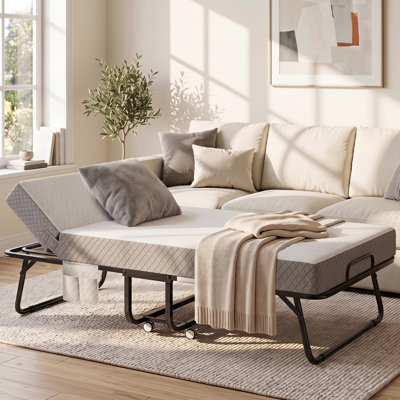 Lit pliant à dossier réglable avec matelas en mousse à mémoire de forme, lit escamotable portatif 38 po avec roulettes verrouillables, lit pliable en acier robuste pour chambre d'amis, bureau