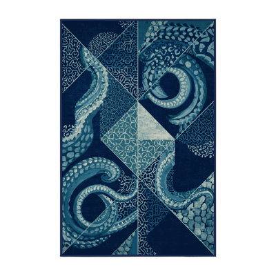 Tapis bleu moelleux moelleux d'inspiration mondiale Iseminger Kraken