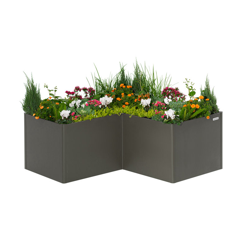 Metal Outdoor L Shape Planter Box, Urban Charcoal, 32" H x 83" W x 83" D