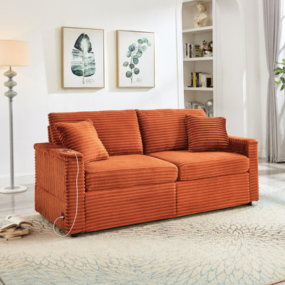 Oversized Multifunctional Storage , Comfortable Fluffy Corduroy Lazy With Orange Foam+spring, Double Ottomans, Table Board, Soft Chaise Lounge, Fabric, Multi - Function Armrest Tabletop And , Quick