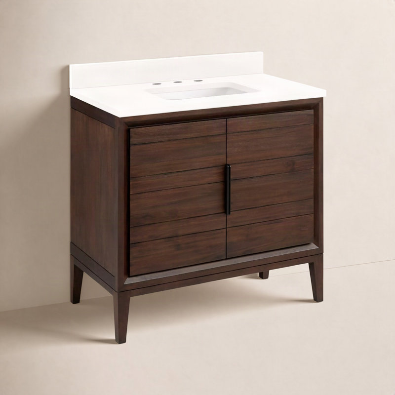 Meuble-lavabo simple 36 po Aliso, Quartz blanc arctique, 8 po, Café
