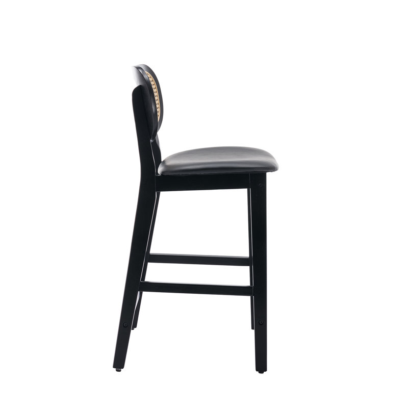 Upholstered Faux Leather Bar Stool, Faux Leather-Black, Black