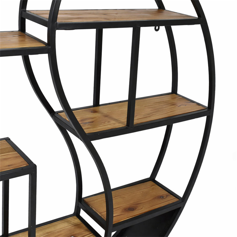Tablette murale en métal avec bois, Black