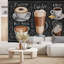 Murale de café rétro avec motif de café au lait espresso cappuccino, décor de cuisine de restaurant café-1289563633