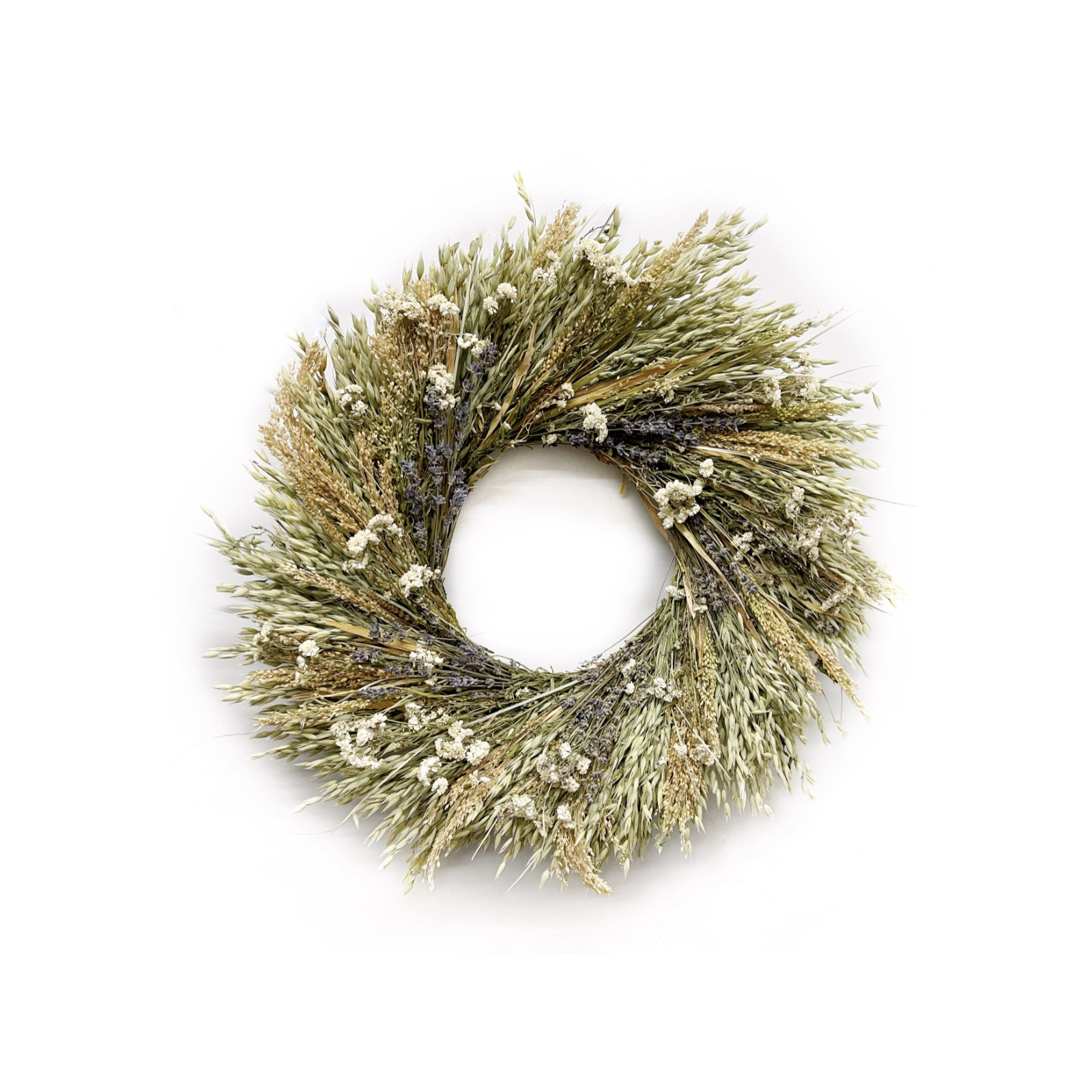 Dried Oats and Pearly Spring Wreath, 30" H x 30" W x 5" D