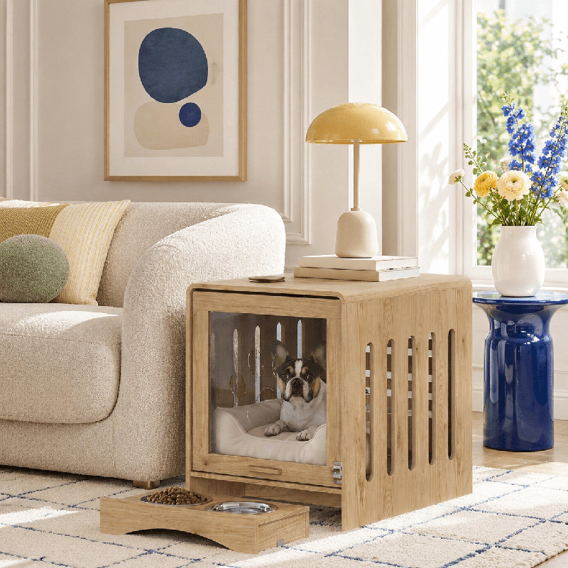 Mobilier moderne pour cage de chien, table d'appoint en bois pour petits chiens avec prise de courant, table de bout pour cage d'animal, armoire pour chenil d'intérieur
