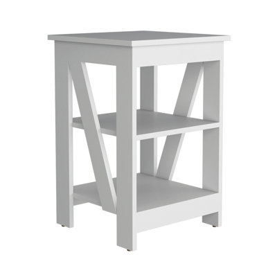 3-Tier End Table/Nightstand, Side Table For Small Space, White