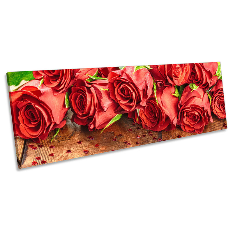 Roses Floorboard Flowers Panoramic - Wrapped Canvas Print, 30.48cm H x 91.44cm W x 2cm D