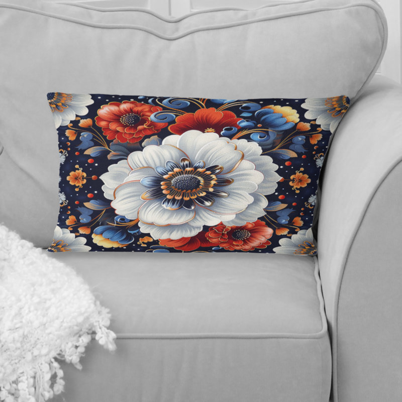 Coussin Paisley Floal Damaask - Floral, Bleu/rouge