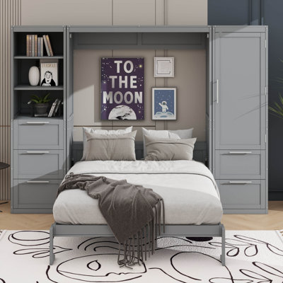 Grand lit escamotable mural avec garde-robe supplémentaire