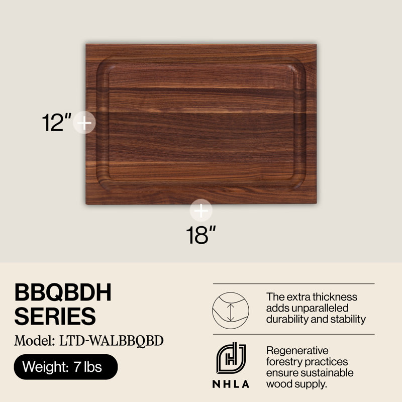 John Boos Reversible 18" Barbecue Carving Cutting Board w/ Juice Groove, Walnut