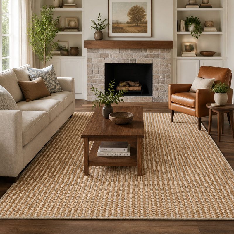 Low-Profile Non-Slip Indoor Area Rug, Washable & Stain Resistant, Camel White, 55" x 79"