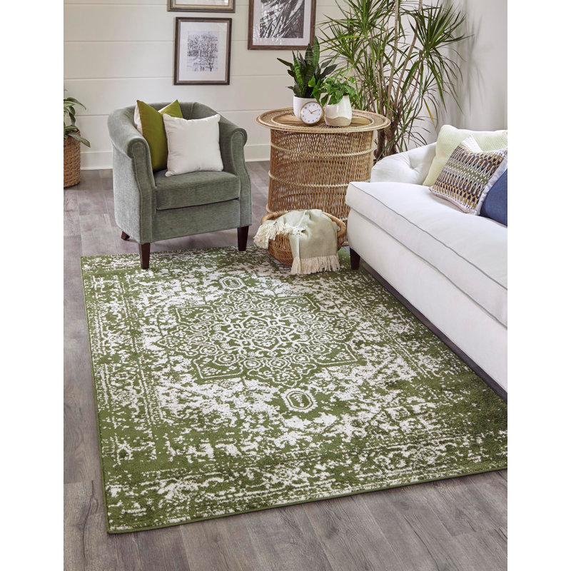 Tapis vert tissé à la machine Giverny, Rectangulaire 4 pi x 6 pi
