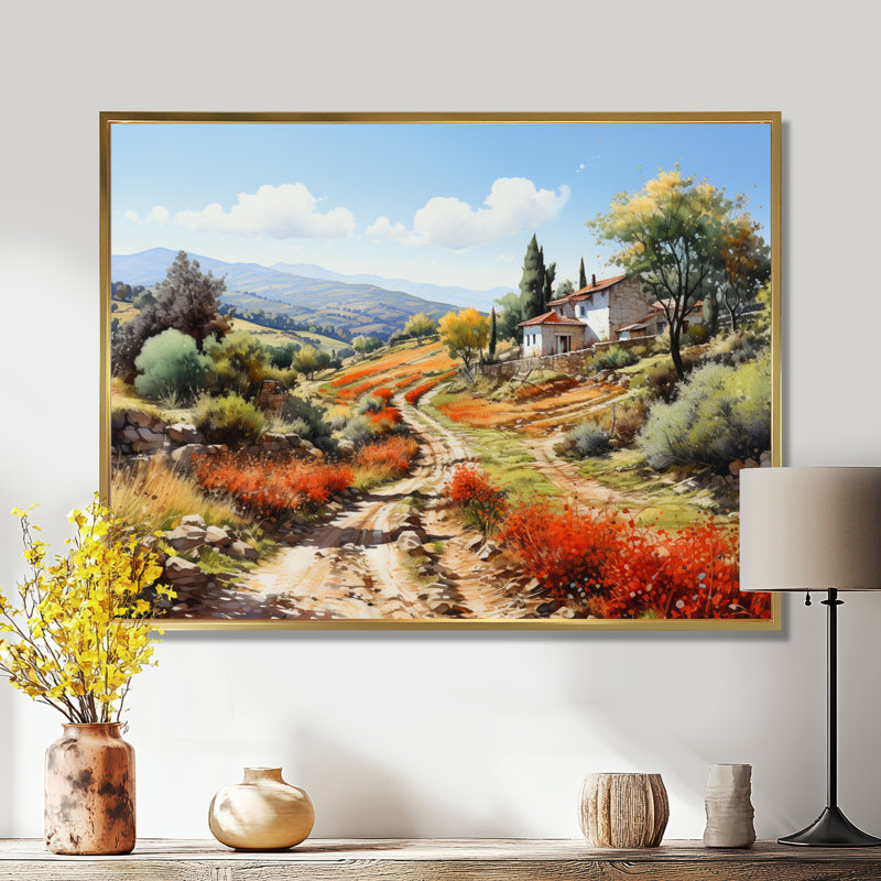 Maison de campagne en Toscane, Italie - salon d'art mural campagne, Toile avec cadre flottant or