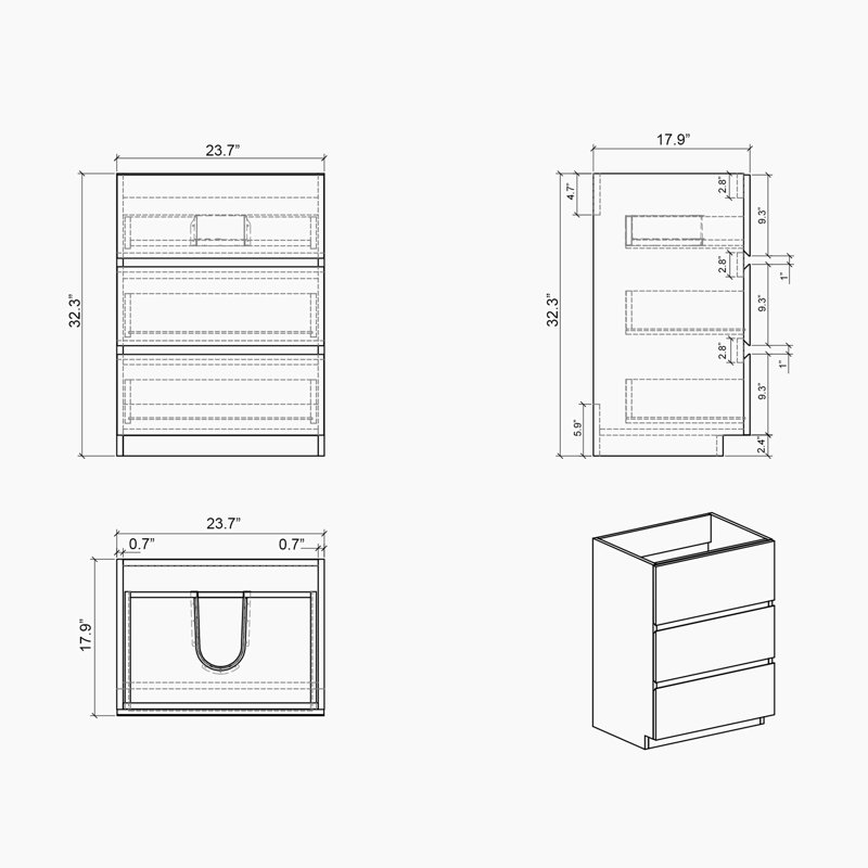 24'' Single Bathroom Vanity with Top, White, Walnut