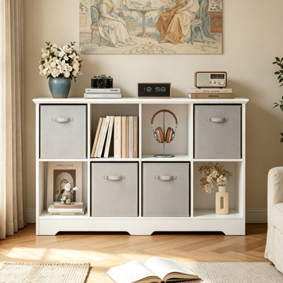 Decorative Storage 48"W 8-Cube Bookcase with 4 Foldable Fabric Bins