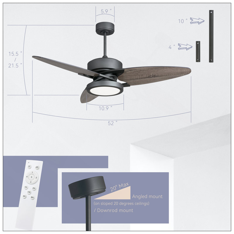 Light Pro In. LED Indoor Jet Smart Ceiling Fan With Light Kit And Reversible DC Motor