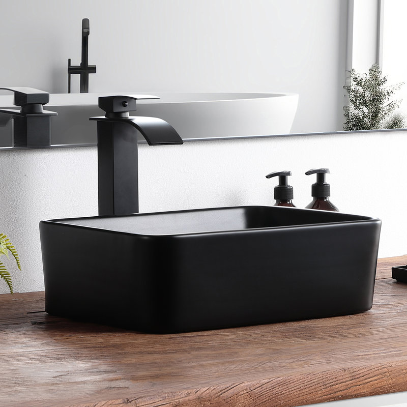 Lavabo de salle de bain vasque de salle de bain rectangulaire moderne 16 "x 12" noir mat